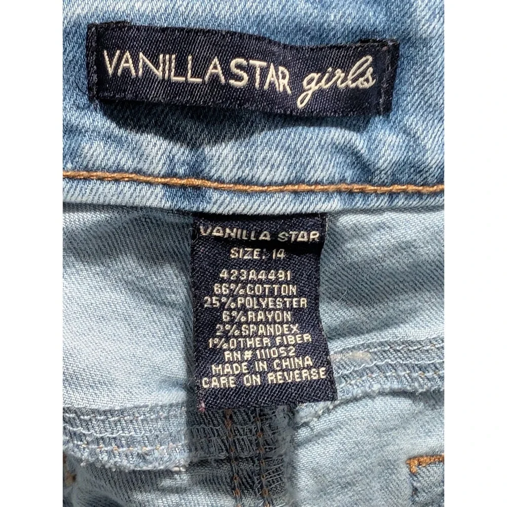 Vanilla Star Jeans Girls 14 Blue Flare Rhinestone Embellished Light Wash Denim
